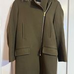 SANDRO PARIS OLIVE GREEN WOOL COAT WITH FUR TRIM HOOD SIZE 36 Photo 2