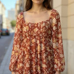 Trixxi Rust and Cream Smocked Dress Photo 0