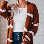 Fantastic Fawn   Women’s duster Knit cardigan in Rust & Ivory stripes size Small Photo 0