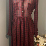Free People  Lou Buttondown Midi Dress - Effortless Boho Chic in Red Plaid Photo 0