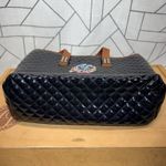 Consuela  Black Quilted Patent Tote Floral Embroidery Leather Shoulder Bag Purse Photo 14