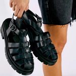 Free People Delaney Fisherman Platform Sandals Black Leather Size 39.5 (US 9.5) Photo 0