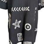 Artsy BOHO Black Top Women Size S Fish Doodle Print Crinkle Art To Wear Fashque Photo 6