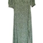 H&M  Green White Floral Puff Sleeve Sweetheart Neckline Midi Slit Dress Small Photo 0