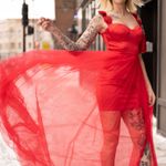 Boutique Red satin and mesh maxi prom dress  Photo 12