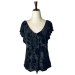 1. State State Black Floral Velvet Ruffled Slit Sleeve V Neck Pullover Blouse‎ Size XS Photo 1