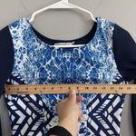 Peppermayo Woman’s Long sleeve Dress Sz 6 Blue White Abstract Asymmetrical Hem Photo 7