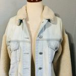 American Eagle Women Sherpa Sleeve Collared Denim Winter Jacket Sz S Photo 4
