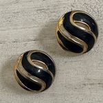 Navy and gold tone swirl post earrings Photo 0