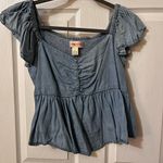 Women's Denim Blue Ruched Blouse from Lone Star Size L Photo 0