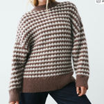 ZARA Brown Ivory Striped Oversized Slouchy Wool Crewneck Knit Sweater Size L Photo 0