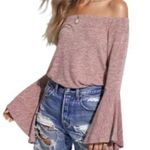 La Miel heathered crimson off the shoulder bell sleeves top Red Photo 0