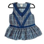 Knox Rose  navy printed lace trim peplum top xs Photo 0