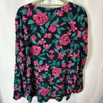 Talbots Women’s XL Navy Blue Pink Floral Blouse Classic Mature Work Office Photo 4