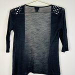 Rue 21 Women's Black Open Front Cardigan Small Studded Shoulder Lightweight Photo 6