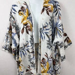 Francesca Bettini Tropical Print Open Front Kimono Cardigan in White Multi OS Yellow Size undefined Photo 0