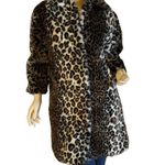VINTAGE 1980'S BEBE NOSH BLACK & TAN ANIMAL PRINT FAUX FUR COAT (M) Size M Photo 0