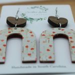 Handmade Cork on Leather and Wood Heart Arch Lightweight Earrings Photo 2
