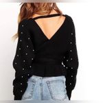 Blooming Jelly Black vneck pearl accented wrap sweater size medium Photo 2