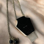 None Vintage Orange Jeweled Owl Necklace With Heavy Chain Photo 0