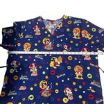 Disney  Halloween Scrub Top Shirt XL Blue Mickey Minnie‎ Donald Duck Halloween Photo 4