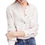 Free People  No Limits Oversized Linen Alabaster Combo Shirt Photo 0