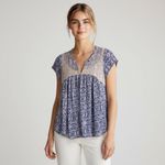 Anthropologie Akemi + Kin Blue and White Lacekeep Ikat Blouse Size Small Top Photo 1