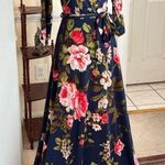 Beware Navy Blue Floral Sash Tie Dress Photo 4