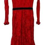 Three Floor  Split Tease Dress Red Black Floral Lace Midi Cutout Sheer Hem Size 4 Photo 1