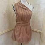 ZARA  100% Cotton One Shoulder Beaded Wrap Blouse Top Tank Brown neutral Sz S Photo 4