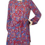 Diane Von Furstenberg  Blue Red Silk Printed Long Sleeve Mini Dress size 10 Photo 0
