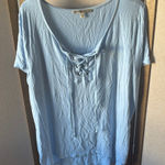 Seven7  Sky Blue Lace-Up Short Sleeve Top large Photo 0