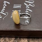 Handcrafted Tumbled Oregon Coast Agate Open Back Ajustable Stainless Steel Ring Yellow Photo 2