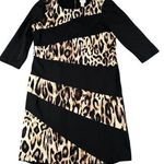 Chico's Womens 1 (8/10) Black Leopard Sheath Dress 3/4 Sleeves Exposed Zipper Photo 0