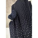 Loft Long Sleeve Collarless Button Down Blouse Navy Blue White Polka Dot Large Photo 3