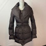 ADD Down Women's Sz 4 Brown Belted Puffer Oversized Shawl Pillow Hood Goose Down Photo 2
