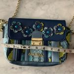 Carlos Falchi Crossbody Purse Flower Embellished Snakeskin Pattern Chain Strap Blue Photo 11