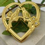 Vintage 1940s Lovebird Heart Rhinestone Brooch Pin Gold Photo 0