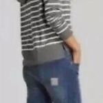 CAbi Hoodie Women's L Gray White Striped Rope Lace Up V Neck Hooded Tie Preppy Photo 1