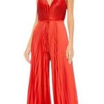 Mac Duggal Ieena for NEW Red Pleated Plunge Neck Wide Leg Jumpsuit Size 10 26319 Photo 0