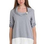 Neon Buddha Gray White Knit Top Cowl Neck Roll Tab Sleeves Surf Tunic size small Photo 0