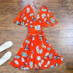 Diane Von Furstenberg DVF • Flutter Sleeve Cinched Waist Dress mesh midi Asher Vermillion floral print Photo 0