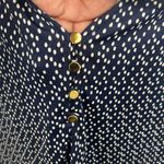 AUW  blue and white v-neck shirt blouse gold buttons size large Photo 4