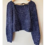 By Anthropologie Eyelash Pullover Sweater Tie Back Blue Women's Size Medium Photo 3