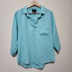 Cynthia Rowley  Linen Top Womens Size S Roll Tab  Sleeves Pockets Collared Blue Photo 3