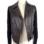 Etcetera Brown Genuine Leather Jacket Black Knit Moto Biker Short Jacket Size XS Photo 1