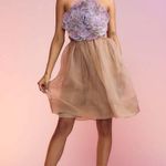 Cynthia Rowley Camel strapless organza dress with white 3D flower Size 6 Photo 1