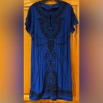 Lucky Brand  Embroidered Beaded Mini Shift Dress in Cobalt Blue & Black Size XS‎ Photo 4