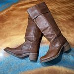 Frye Vintage Leather Tall Brown Heeled Boots Made in USA Size 8 pull on 70s boho Photo 3