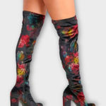 Madden Girl  Groupie Black Floral Velvet Over The Knee Platform Heel Boot Size 9 Photo 0